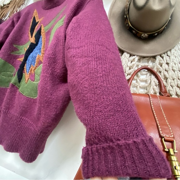 Purple Rare Appliqué retro vintage wool blend sweater w YTK 80s MidCentury vibe - Picture 10 of 10
